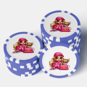 Roze modepop en puppy fleece deken poker chips (Opstapeling)