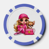 Roze modepop en puppy fleece deken poker chips (Achterkant)