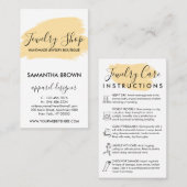 Roze Modern 5 Sieraden Care Instructies geel Visitekaartje (Voorkant / Achterkant)