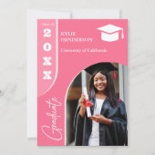 Roze Modern Afstuderen Foto Aankondiging (Voorkant)