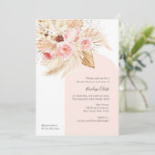 Roze Modern Arch Boho Floral Pampas Vrijgezellenfe Kaart (Staand voorkant)