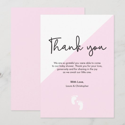 Roze modern Baby shower Dank je baby Kaart (Voorkant / Achterkant)