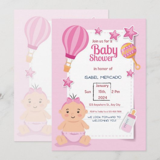 Roze Modern Baby shower Kaart (Voorkant / Achterkant)
