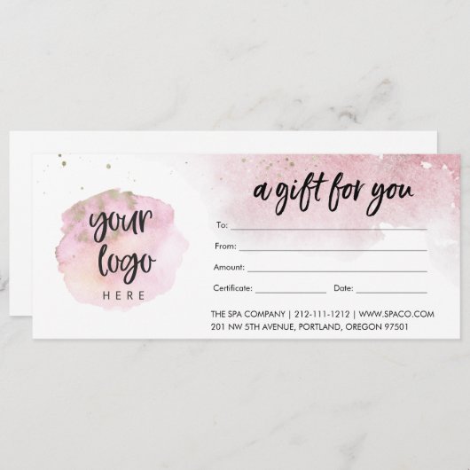 Roze modern bedrijfscadeaubon met Logo (Voorkant / Achterkant)