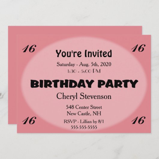 Roze Modern Birthday Uitnodiging (Voorkant / Achterkant)