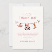 Roze Modern Boho Cowgirl Clothesline Baby shower Bedankkaart (Voorkant)
