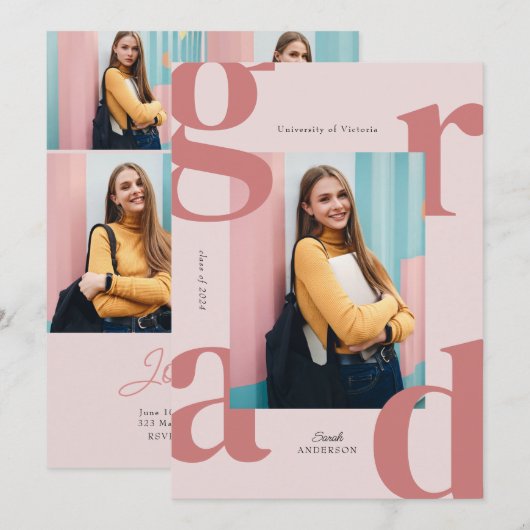 Roze Modern Bold Klasse van 2024 Afstuderen Kaart (Voorkant / Achterkant)