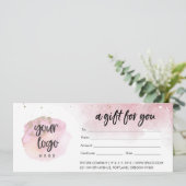 Roze modern cadeaubon voor bedrijven met logo (Staand voorkant)