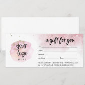 Roze modern cadeaubon voor bedrijven met logo (Voorkant / Achterkant)