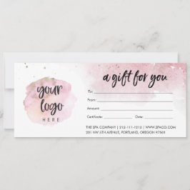 Roze modern cadeaubon voor bedrijven met logo