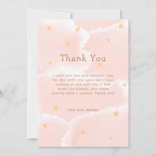 Roze Modern Cloud Negen Sterren Meisje Baby shower Bedankkaart (Voorkant)