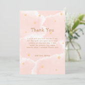 Roze Modern Cloud Negen Sterren Meisje Baby shower Bedankkaart (Staand voorkant)