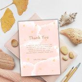 Roze Modern Cloud Negen Sterren Meisje Baby shower Bedankkaart
