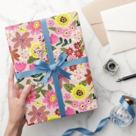 Roze modern daisy floral easter spring patroon cadeaupapier