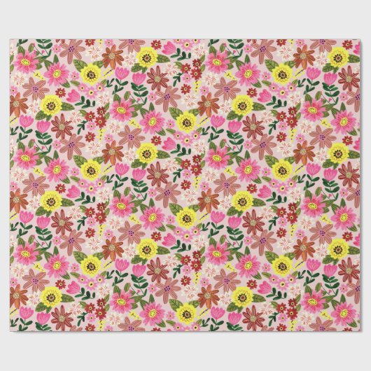Roze modern daisy floral easter spring patroon cadeaupapier (Vlak)