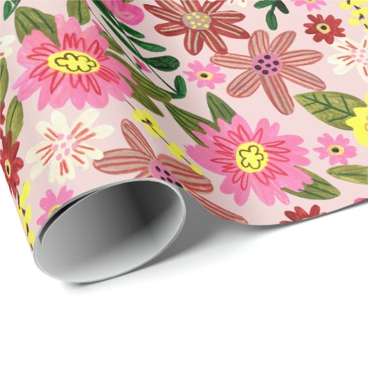 Roze modern daisy floral easter spring patroon cadeaupapier (Rol Hoek)