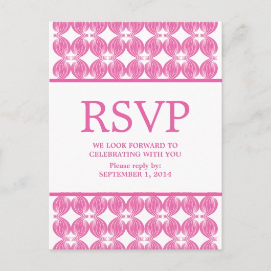 Roze Modern Deco RSVP Briefkaart (Voorkant)