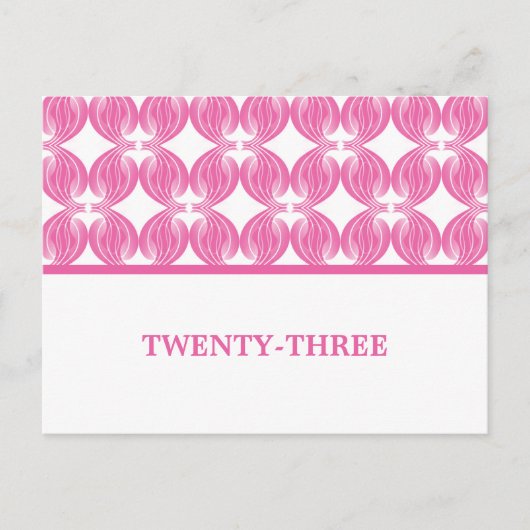 Roze Modern Deco Table Number Briefkaart (Voorkant)