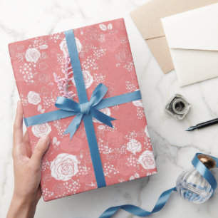 Roze Modern & elegant bloemenpatroon Cadeaupapier