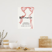 Roze Modern Elegant Bow Girl Baby shower Welkom Poster (Keuken)
