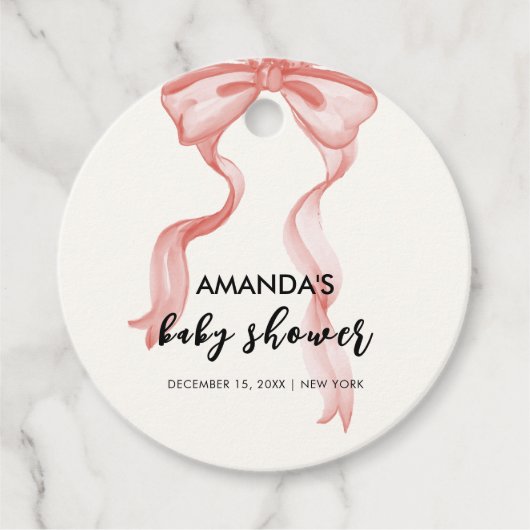 Roze Modern Elegant Bow Meisje Baby shower Bedankjes Labels (Voorkant)