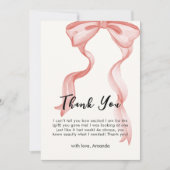 Roze Modern Elegant Bow Meisje Baby shower Bedankkaart (Voorkant)