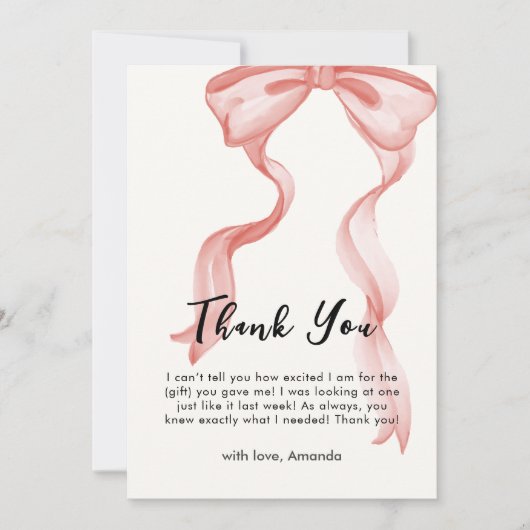 Roze Modern Elegant Bow Meisje Baby shower Bedankkaart (Voorkant)