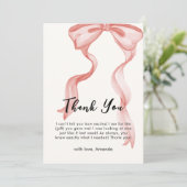 Roze Modern Elegant Bow Meisje Baby shower Bedankkaart (Staand voorkant)