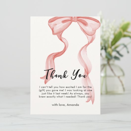 Roze Modern Elegant Bow Meisje Baby shower Bedankkaart (Staand voorkant)