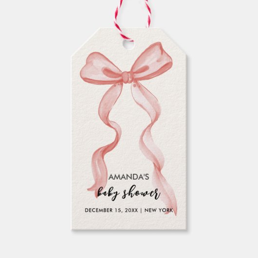 Roze Modern Elegant Bow Meisje Baby shower Cadeaulabel (Voorkant)