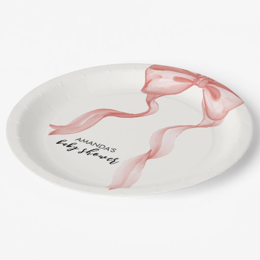 Roze Modern Elegant Bow Meisje Baby shower Papieren Bordje (Gekanteld)