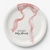 Roze Modern Elegant Bow Meisje Baby shower Papieren Bordje (Voorkant)