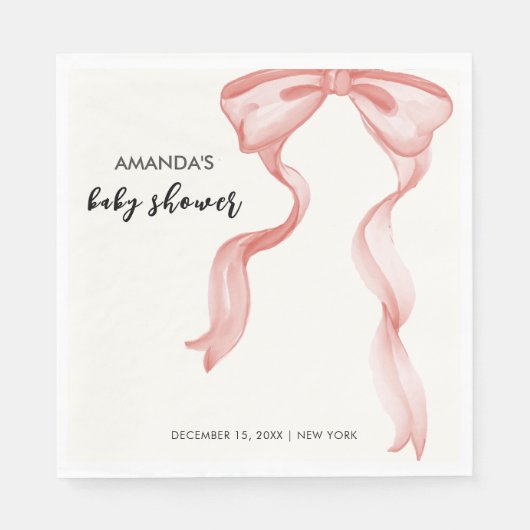 Roze Modern Elegant Bow Meisje Baby shower Servet (Voorkant)