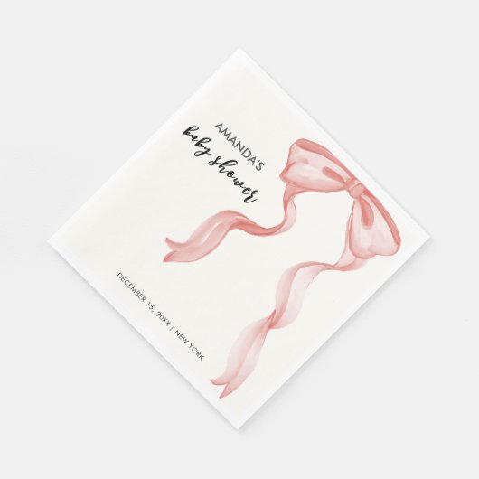 Roze Modern Elegant Bow Meisje Baby shower Servet (Hoek)