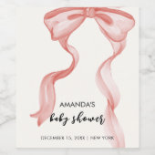 Roze Modern Elegant Bow Meisje Baby shower Wijn Etiket (Enkel label)