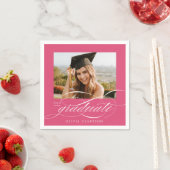 Roze Modern Elegant Script Photo Graduation Party Servet (Insitu)