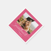 Roze Modern Elegant Script Photo Graduation Party Servet (Hoek)