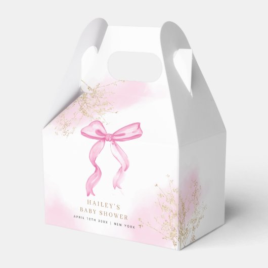 Roze Modern Elegant Waterverf Bow Baby shower Bedankdoosjes (Voorkant Zijde)