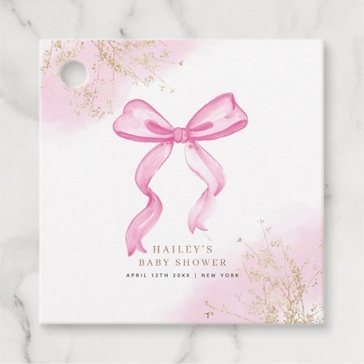 Roze Modern Elegant Waterverf Bow Baby shower Bedankjes Labels (Voorkant)