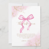 Roze Modern Elegant Waterverf Bow Baby shower Bedankkaart (Voorkant)