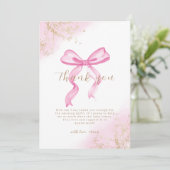Roze Modern Elegant Waterverf Bow Baby shower Bedankkaart (Staand voorkant)