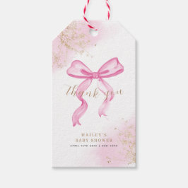 Roze Modern Elegant Waterverf Bow Baby shower Cadeaulabel