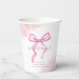 Roze Modern Elegant Waterverf Bow Baby shower Papieren Bekers