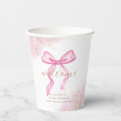 Roze Modern Elegant Waterverf Bow Baby shower Papieren Bekers (Voorkant)