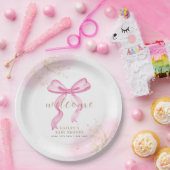Roze Modern Elegant Waterverf Bow Baby shower Papieren Bordje (Feest)