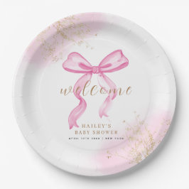 Roze Modern Elegant Waterverf Bow Baby shower Papieren Bordje
