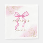 Roze Modern Elegant Waterverf Bow Baby shower Servet (Voorkant)