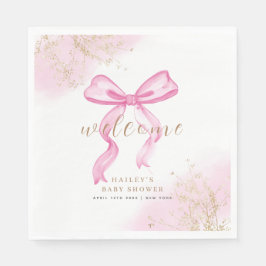 Roze Modern Elegant Waterverf Bow Baby shower Servet
