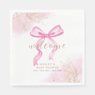 Roze Modern Elegant Waterverf Bow Baby shower Servet