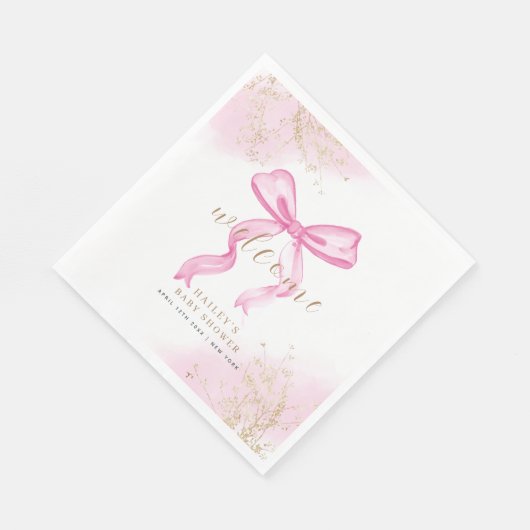 Roze Modern Elegant Waterverf Bow Baby shower Servet (Hoek)